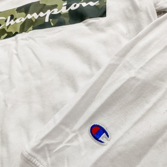 New! Champion Big Boys White Long Sleeve T-Shirt w/Camo Graphic - Size XL - Picture 3 of 4